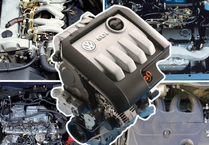 Silnik Volkswagen TDI SDI z widocznymi elementami innych jednostek napędowych.