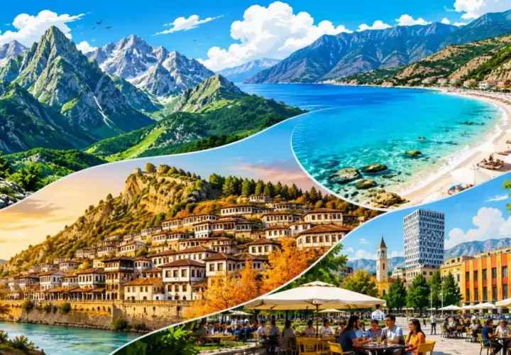 Albania we wrześniu: góry, plaża, zabytkowe miasto i miejski plac. Pogoda idealna na zwiedzanie i relaks.