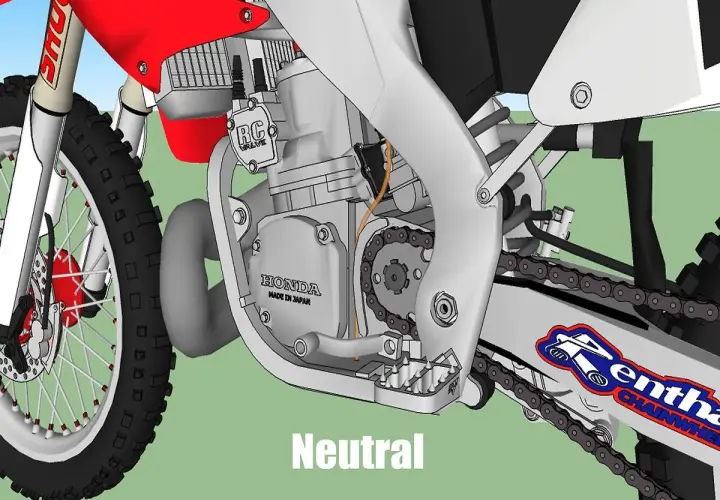 Detalle de motocicleta en punto muerto. Aprende como se acciona el embrague de una motocicleta para cambiar de marcha.