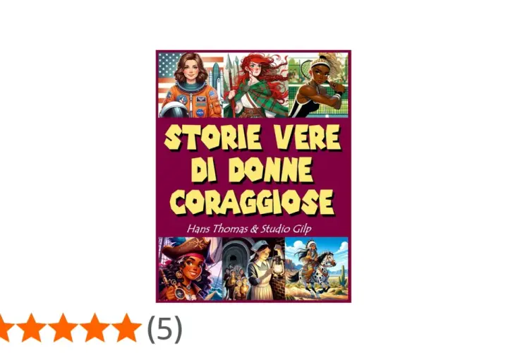 Copertina di libri che parlano di donne forti: astronauta, guerriera, tennista, pirata, infermiera e amazzone.