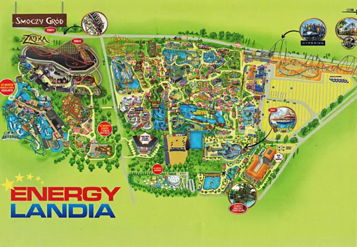 Mapa Energylandii z atrakcjami dla dzieci do 140 cm. Zobacz Zadrę, Mayan, Abysuss i inne!