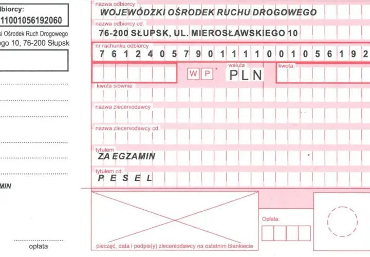 Potwierdzenie wpłaty za egzamin w WORD. Kwota za egzamin praktyczny w WORD jest tu widoczna.