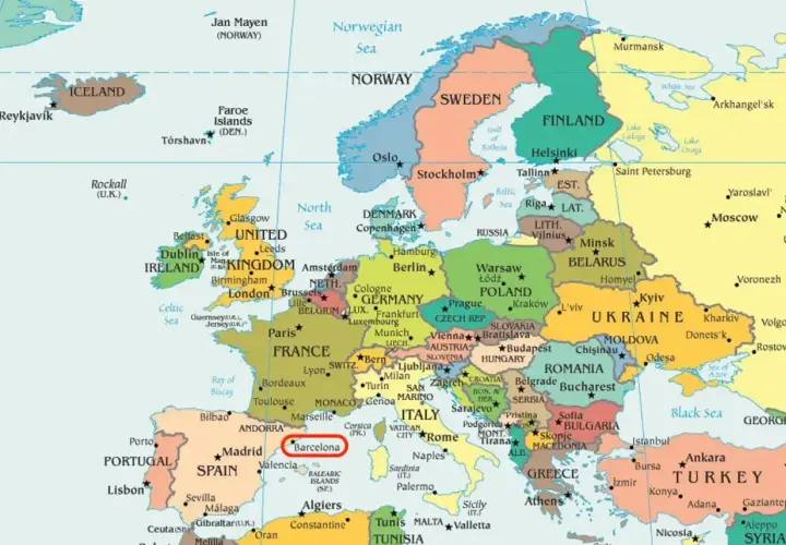 Gdzie jest Barcelona? Na mapie Europy, w Hiszpanii, na wybrzeżu Morza Śródziemnego.