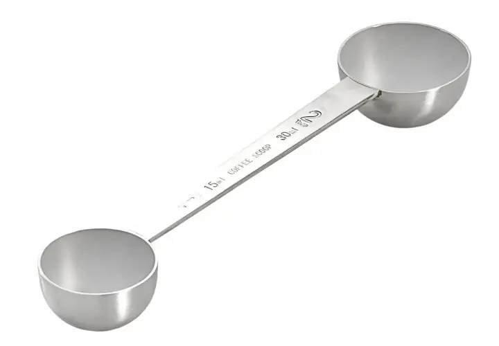 Metalowa miarka z dwoma końcówkami, z oznaczeniami 15ml i 30ml.