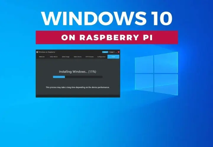 Installation de Windows 10 sur Raspberry Pi 4, avec une barre de progression à 11%.