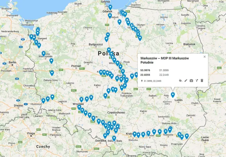 Mapy stacji ładowania samochodów elektrycznych Lokalizacje
