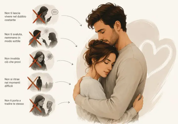 Un abbraccio che non ti fa reprimere i sentimenti d'amore, ma ti accoglie senza dubbi, svalutazioni o tradimenti.