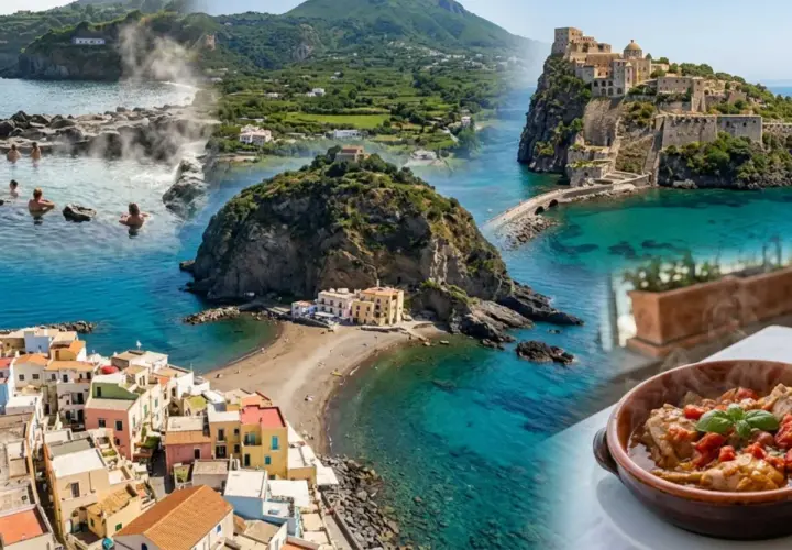 Forio Ischia centro: terme naturali, borgo colorato, castello medievale e un piatto tipico.