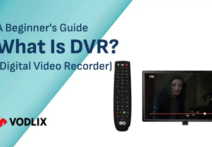 Guía para principiantes: ¿qué es un DVR? Muestra un control remoto y un televisor con una serie.