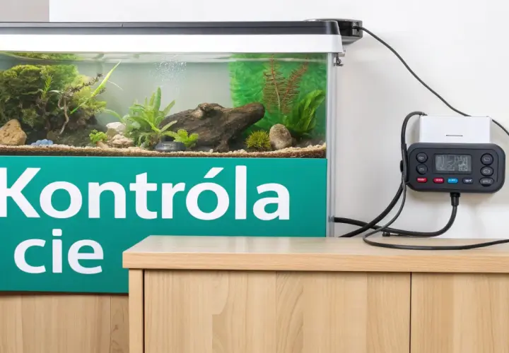 Elektroniczny kontroler monitoruje jaka temperatura w akwarium, zapewniając optymalne warunki dla ryb i roślin.