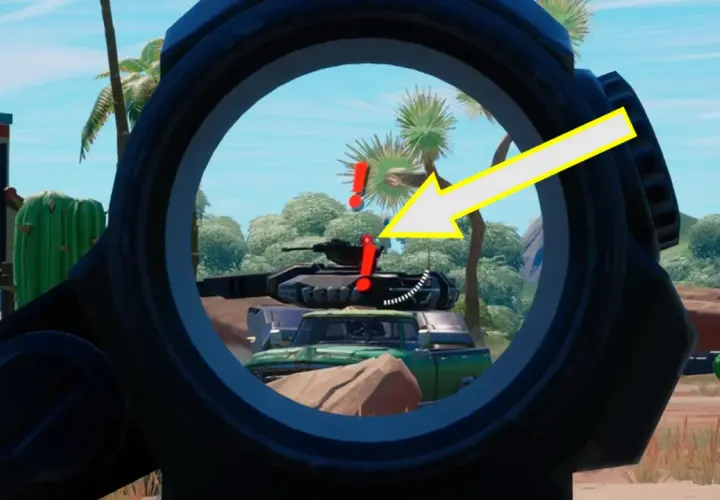 Celownik sztucera Fortnite wskazuje na czołg.