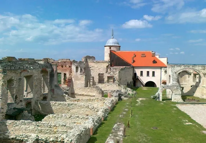 Ruiny zamku w Janowie Podlaskim, jednym z lubelskich miast, z zachowanym fragmentem pałacu i wieżą.