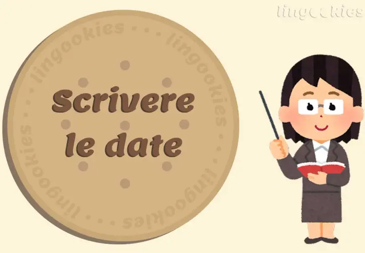 Una maestra spiega come scrivere data in inglese, con giorno della settimana, su un biscotto Lingookies.