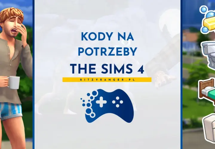 Kody na potrzeby The Sims 4. Zmęczony Sim z kubkiem kawy, ikony łazienki, łóżka i lodówki.