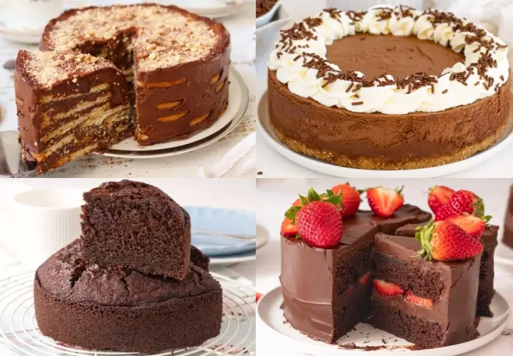 Cuatro deliciosos pasteles de chocolate, perfectos para inspirar tus próximas recetas de pastel de chocolate.