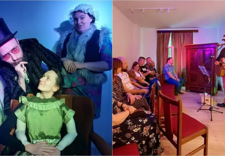 Aktorzy w Bytomiu przygotowują się do spektaklu. Na scenie muzyk gra dla publiczności. Repertuar teatru zapowiada się ciekawie.