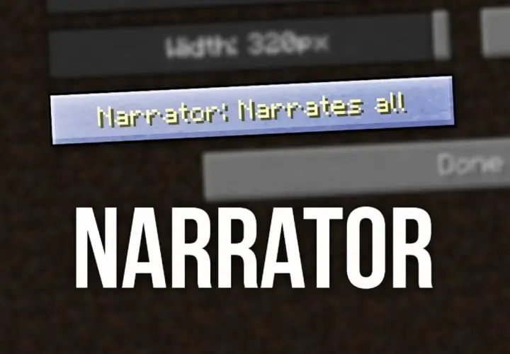 Ekran ustawień Minecraft z opcją "Narrator: Narrates all". Dowiedz się, jak wyłączyć narratora w Minecraft.