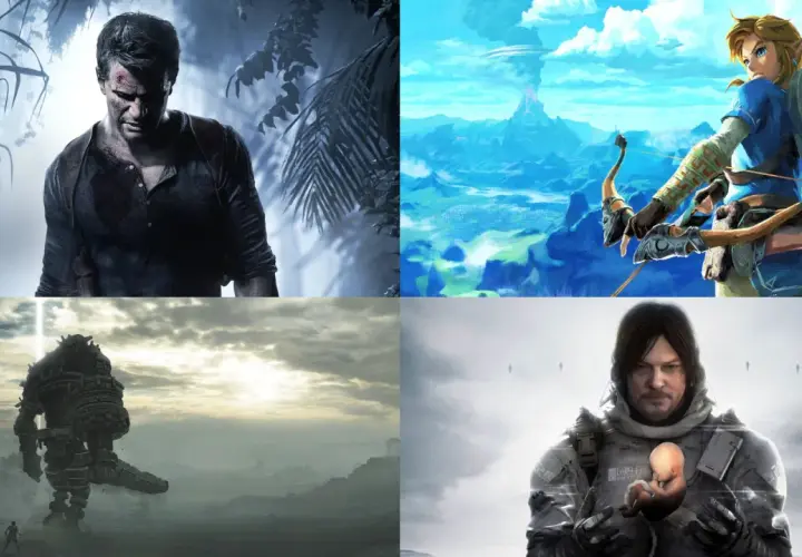 Kolaż z gier: Nathan Drake w dżungli, Link z łukiem, kolos z Shadow of the Colossus i Sam Porter Bridges z dzieckiem. To przygodowa gra akcji.