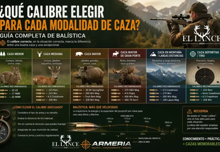 Guía de tipos de calibre para caza: menor, mediana, mayor, de gran porte, en montaña y deportiva. El calibre correcto marca la diferencia.