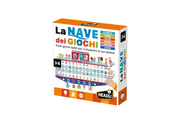 La Nave dei Giochi: tanti giochi sensoriali tattili per sviluppare alfabeto, forme, colori, numeri, memoria e logica. Ideale per bambini 3-6 anni.