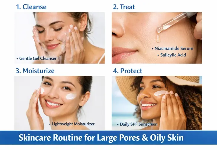 Un protocole soin visage peau grasse : nettoyage doux, sérum traitant, hydratation légère et protection solaire quotidienne pour une peau nette.