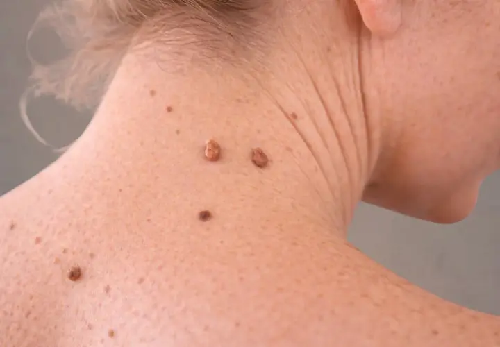 Gros grain de beauté sur le cou, peut-être un molluscum pendulum grossesse.
