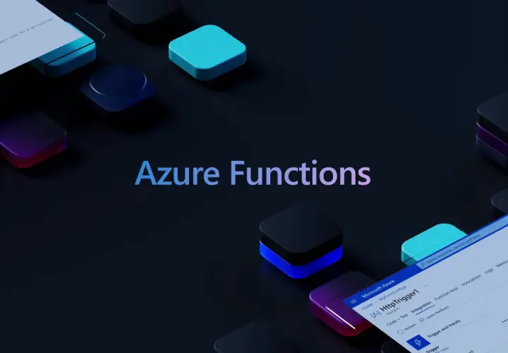 Interface de développement pour Azure Functions, avec des blocs lumineux et du code.