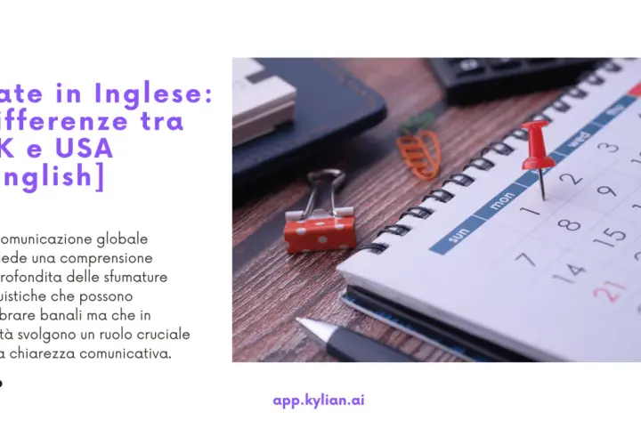Un calendario con una puntina rossa segna il primo giorno del mese, utile per imparare i giorni del mese in inglese e le differenze tra UK e USA.