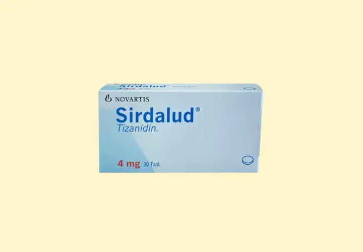 Opakowanie leku Sirdalud 4 mg z tizanidyną, stosowanego na skurcze mięśni.
