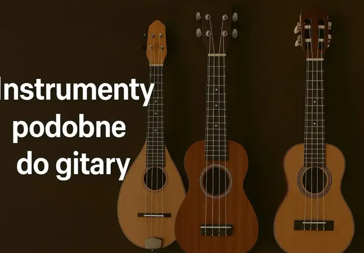 Trzy instrumenty strunowe, podobne do gitary: mandolina, ukulele i kolejne ukulele.