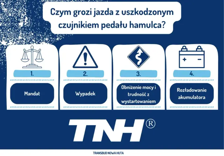 Uszkodzony czujnik stopu objawy: mandat, wypadek, trudności z wystartowaniem, rozładowanie akumulatora.