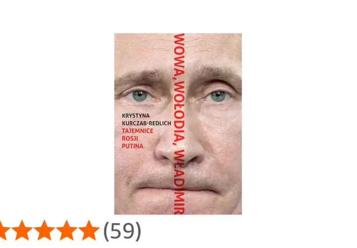 Okładka książki "Tajemnice Rosji Putina" Krystyny Kurczab-Redlich. Wizerunek twarzy Władimira Putina podzielony pionowo.