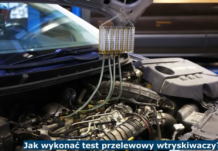 Urządzenie do testu przelewowego wtryskiwaczy diesla podłączone do silnika samochodu.