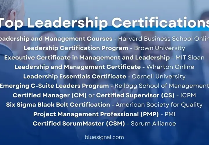 Top Leadership Certifications list, including an Executive Certificate in Management and Leadership.