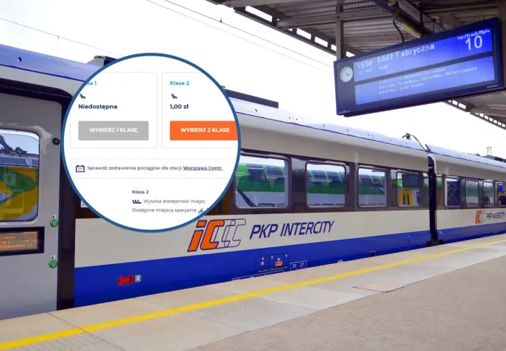 PKP Intercity bilety za 1 zł! Wybierz klasę 2 i podróżuj taniej. Pociąg do Łodzi Fabrycznej czeka na stacji.