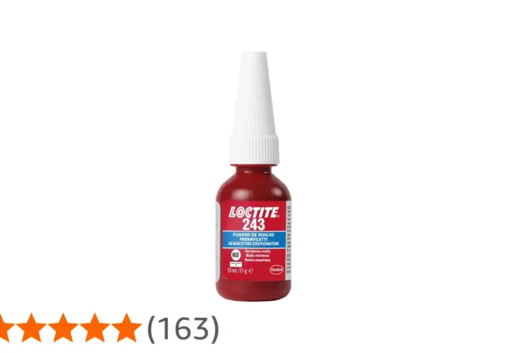 Botella roja de Loctite 243, fijador de roscas. Ideal para evitar que las roscas se aflojen.