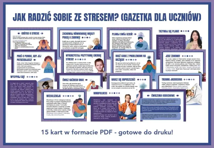 Jak radzić sobie ze stresem w pracy? 15 kart PDF z poradami dla uczniów.