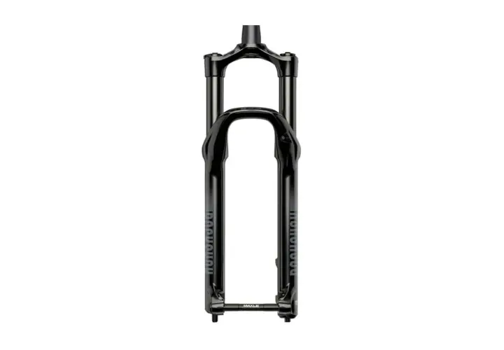 A black RockShox 35 Gold RL suspension fork, ready for trail riding. Its weight is optimized for performance.