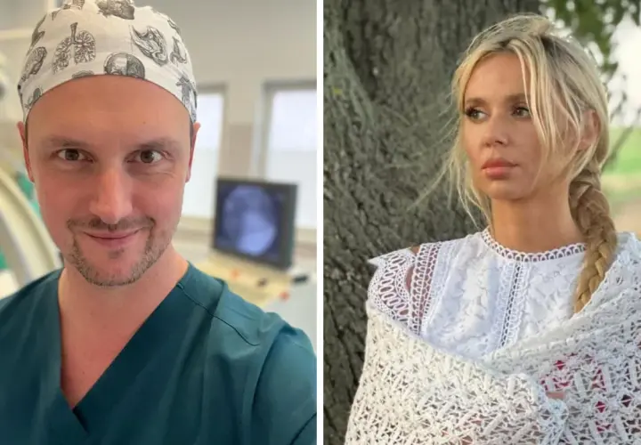 Łukasz Grabarczyk i jego żona, piękna blondynka w białej koronkowej sukience, pozują do zdjęć.