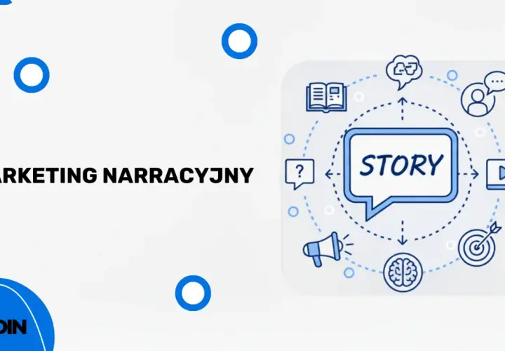 Marketing narracyjny opiera się na sile storytellingu. Ikony symbolizują książkę, mózg, cel i media.