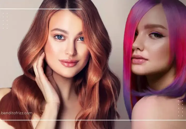 Dos mujeres muestran diferentes tonos de pelo: una con un castaño cobrizo y otra con un degradado vibrante de fucsia y morado.