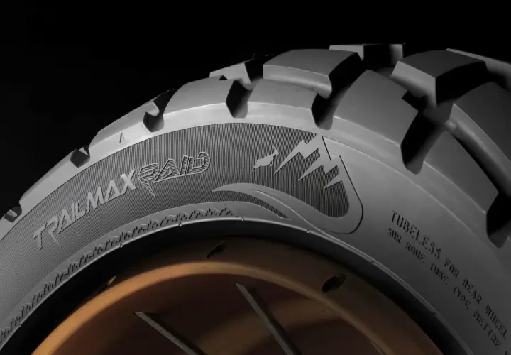 Neumático Dunlop Trailmax Raid con un diseño agresivo y un logo de montaña, listo para la aventura.