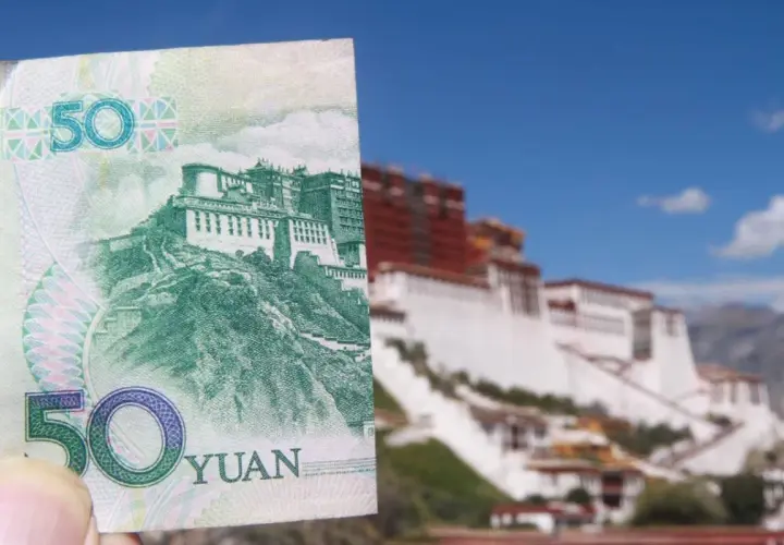 50 juanów, waluta w Chinach, z wizerunkiem Pałacu Potala.