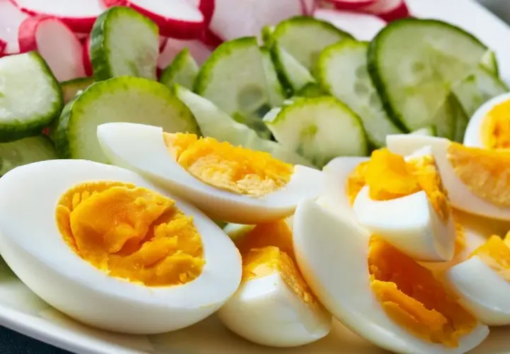 Jajka na twardo z ogórkiem i rzodkiewką – idealne na dietę jajeczną, która daje widoczne efekty.