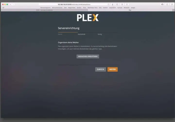 Plex Server-Einrichtung: Medien organisieren. Füge Mediatheken hinzu, um deine Filme, Serien und mehr zu verwalten.