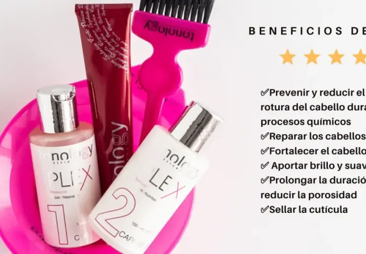 Kit de tratamiento PLEX para reparar y fortalecer el cabello, con productos para nutrición y reparación.