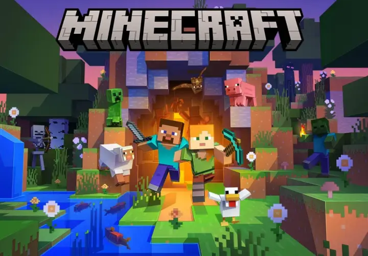 Steve i Alex w świecie Minecraft, otoczeni przez moby. Jaka jest najnowsza wersja Minecraft?