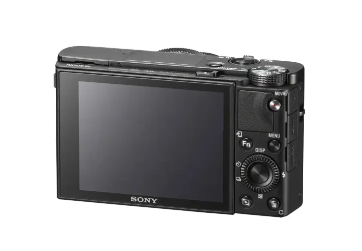 Tył aparatu Sony RX100 VIII z dużym ekranem LCD i przyciskami sterującymi.