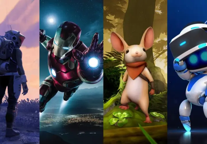 Odkryj darmowe gry VR: kosmiczny podróżnik, Iron Man, myszka w lesie i robot w goglach.