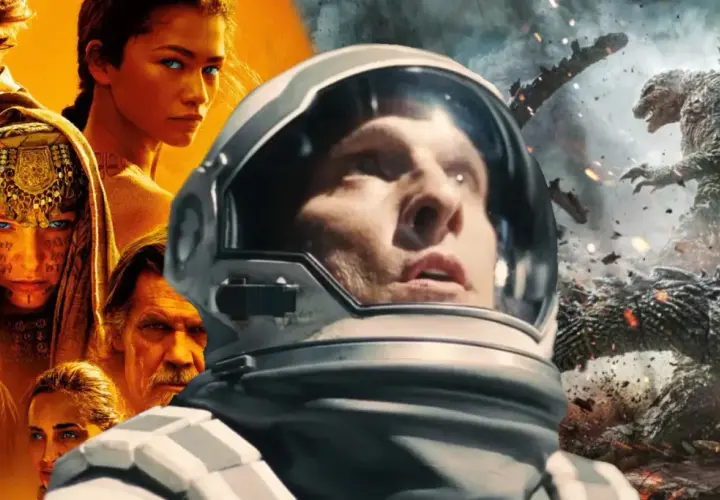 Kolaż z motywami z filmów: "Diuna", "Interstellar" i "Godzilla". To z pewnością jedne z najlepszych filmów 21 wieku.